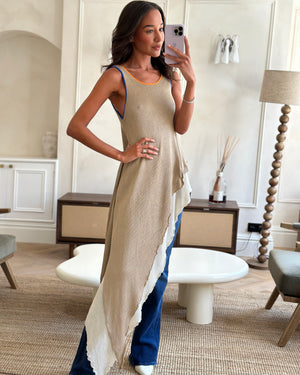 Loewe Beige Asymetric Knitted Strap Dress with Ribbed Trim Detail Size S (UK 8)
