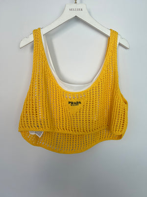 Prada Yellow Crochet Knitted Top and Skirt Set Size IT 38 (UK 6)