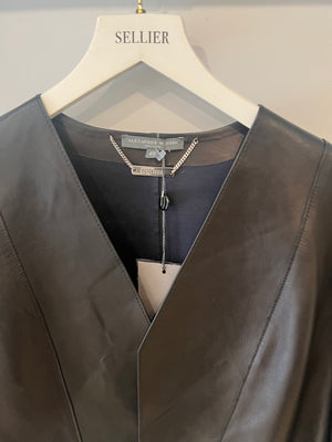Alexander McQueen Black Leather Cropped Jacket with Ruffled Sleeves Size IT 40 (UK 8)