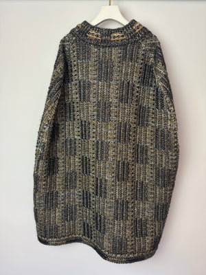 Chanel 16A Metallic Silver & Gold Tweed Cape with Gold Button Detail Size FR 34/36 (UK 6/8)