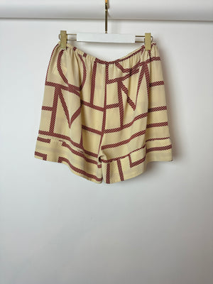 Toteme Silk Beige Long Sleeve Shirt and Shorts Set with Monogram Details Size XS (UK6)