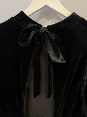 Rotate Black Velours Midi Dress with Puffy Sleeves and Open Back Detail Size FR 42 (UK 14) RRP £500