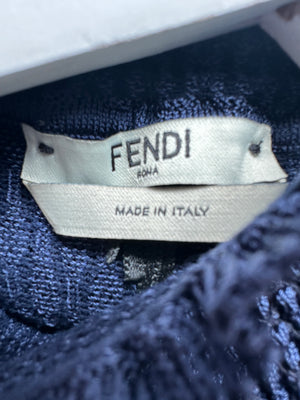 Fendi Dark Blue Ribbed Midi Silk Dress Size IT 36 (UK 4)
