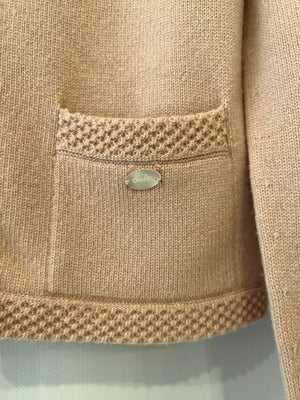 Chanel Spring 2005 Vintage Pink Cashmere Cardigan with Floral Crystals Size FR 38 (UK 10)