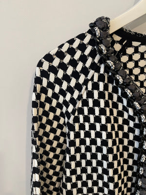 Chanel White and Black Checkered Coat with Trim Detailing Size FR 34 (UK 6) RRP £4,100