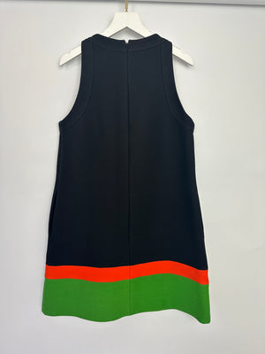 Christian Dior Navy Short Dress with Green & Orange Stripes Detail Size FR 38 (UK 10)