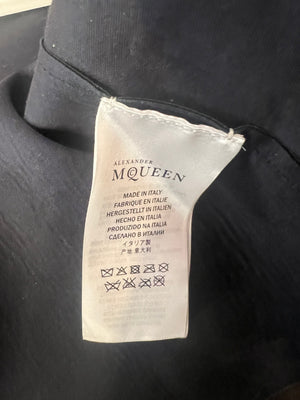 Alexander McQueen Black Leather Cropped Jacket with Ruffled Sleeves Size IT 40 (UK 8)