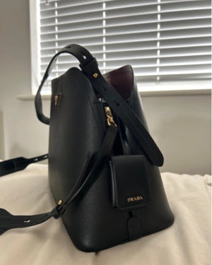 Prada Black Saffiano Leather Bag With Gold Hardware and Cross-Body Strap