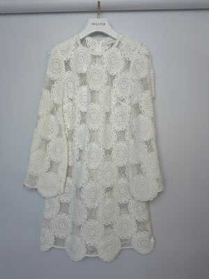Zimmermann White Crochet Long Sleeve Sheer Mini Dress Size 0 (UK 8)