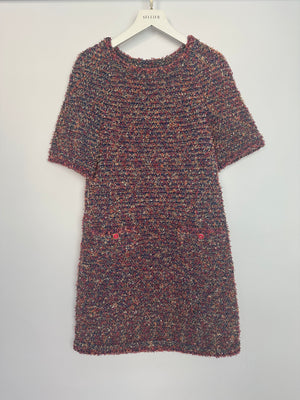 Chanel Purple, Pink & Orange Tweed Short Dress with Hot Pink Buttons Detail Size FR 36 (UK 8)