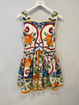 Dolce & Gabbana Multicolour Majolica Printed Sleeveless Mini Dress with Lace Trim Details Size IT 38 (UK 6)