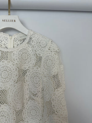 Zimmermann White Crochet Long Sleeve Sheer Mini Dress Size 0 (UK 8)