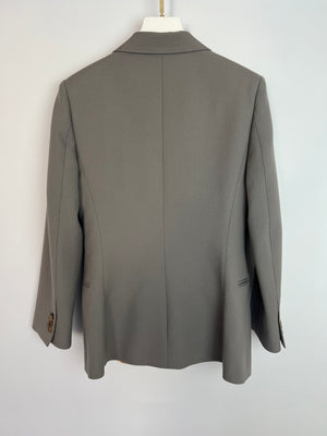 Gucci Grey Wool Blazer Jacket with Gold Lining and Horn Button Details Size IT 38 (UK 6)