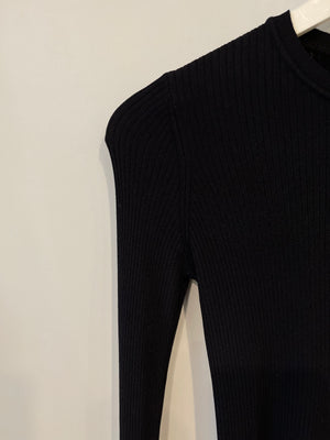 Valentino Black Long Sleeve Ribbed Top with Sleeve Details Size XS (UK 6)