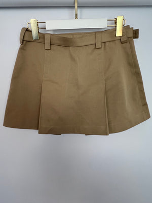 Miu Miu Beige Chino Pleated Skirt with Gold "MIU MIU" Buckle Detail Size IT 38 (UK 6) RRP - £1,240