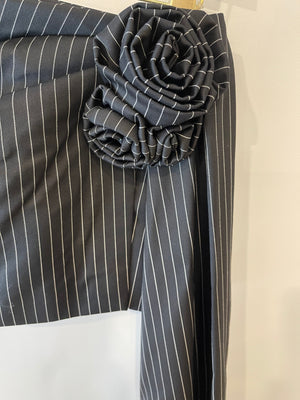 Magda Butrym Black Striped Mini Skirt with Rose Appliqué Detail Size FR 34 (UK 6) RRP £700