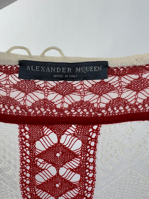 Alexander McQueen Red and Beige Stripped Maxi Lace Dress Size M (UK 12)