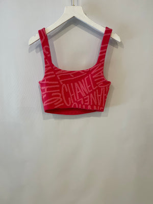 Chanel 21N Hot Pink Cashmere Cropped Top with Logo Details Size FR 34 (UK 6)
