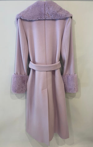 Blumarine Lilac Wool Coat with Detachable Handcuff and Collar Faux Fur Detail IT 42 (UK 10)