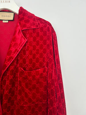 Gucci Red Velvet Long Sleeve GG Monogram Shirt Size IT 38 (UK 6)