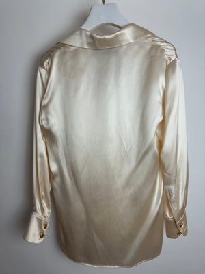 Gucci Cream Silk Long Sleeve Shirt GG Gold Buttons Detail Size IT 38 (UK 6) RRP £890