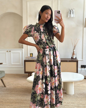 Dolce & Gabbana Black and Pink Floral Short Sleeve Jumpsuit with Button Details Size IT 42 (UK 10)
