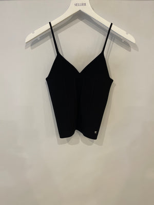 Chanel Black Sleeveless Top with Crystal CC Logo Detail Size FR 36 (UK 8)