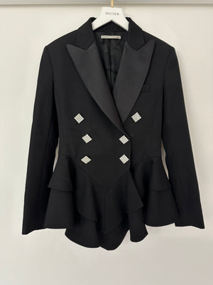 Alessandra Rich Black Double Breasted Blazer with Crystal Rhinestony Buttons IT 40 (UK 8)