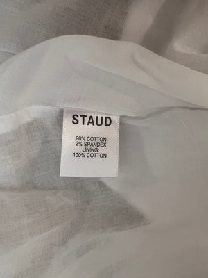 Staud White Midi Dress with Square Neckline Detail and Puff Sleeves Size US 8 (UK 12)