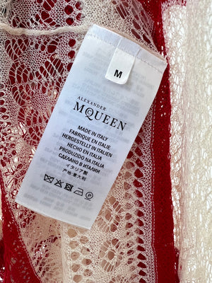 Alexander McQueen Red and Beige Stripped Maxi Lace Dress Size M (UK 12)
