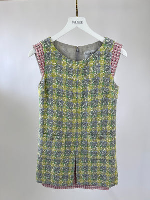 Chanel Yellow, Green Pink Boucle Tweed Shift Dress FR 36 (UK 8)