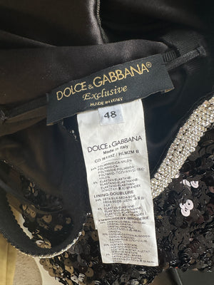 Dolce & Gabbana Exclusive Black Sequin Midi Dress with Embellished Strap Detail Size IT 48 (UK 16)