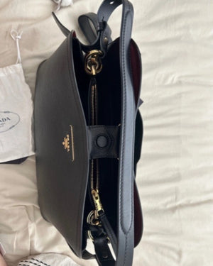 Prada Black Saffiano Leather Bag With Gold Hardware and Cross-Body Strap