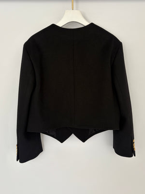 Celine Black Double Breasted Cropped Wool Jacket with Gold Triomphe Logo Button Detail Size FR 34 (UK 6)