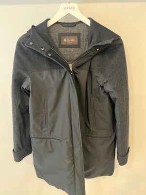 Loro Piana Black and Grey Cashmere Hooded Zip Jacket Size IT 40 (UK 8)