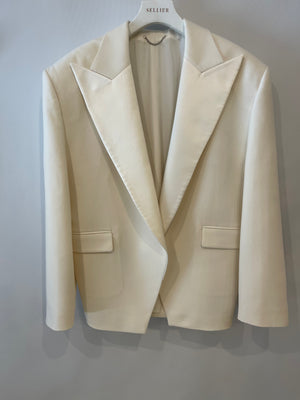 Magda Butrym Cream Satin Oversized Blazer Jacket with Padded Shoulders Size FR 34 (UK 6) RRP £2,070