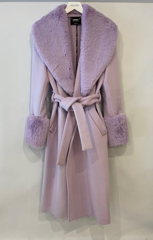 Blumarine Lilac Wool Coat with Detachable Handcuff and Collar Faux Fur Detail IT 42 (UK 10)