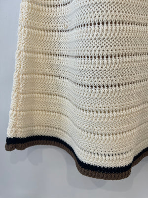 Fendi Cream Crochet Midi Skirt with Black and Brown Trim Detail Size IT 42 (UK 10)
