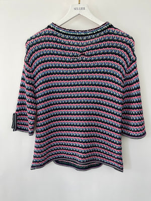 *FIRE PRICE* Chanel Pink, Black Metallic Green Mid-Sleeve Top FR 38 (UK 10)