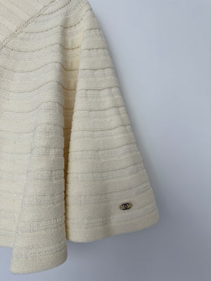 Chanel Cream Knit Poncho Top with Off-Shoulder Sleeve Detail Size FR 38 (UK 10)