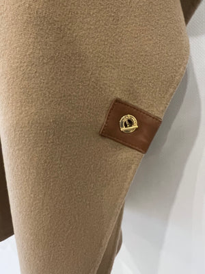 Loro Piana Beige Cashmere Cape With Brown Leather Trim and Gold Buttons One Size