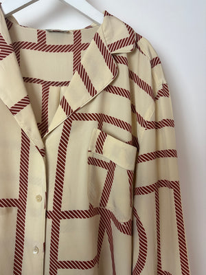 Toteme Silk Beige Long Sleeve Shirt and Shorts Set with Monogram Details Size XS (UK6)