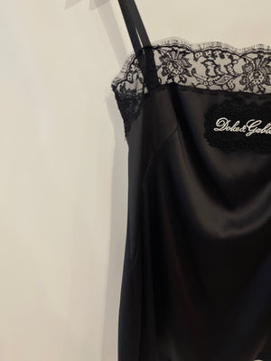 Dolce & Gabbana Black Lingerie Silk Lace Top with Logo Detail Size FR 38 (UK 10)