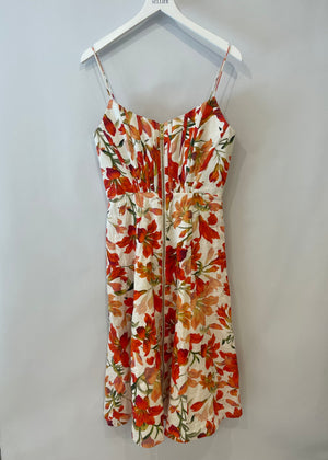 Zimmemann White and Orange Printed Floral Midi Dress Size 2 (UK 10/12)