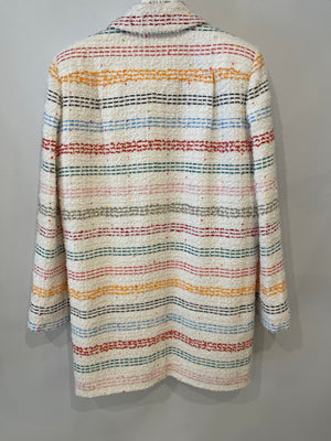 Chanel White and Multicolour Striped Jacket with CC Logo Button Detail Size FR 36 (UK 8) RRP £3980