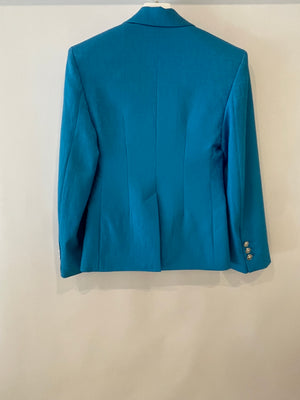Versace Blue Blazer Jacket with Logo Prints and Silver Medusa Buttons Size IT 36 (UK 4)