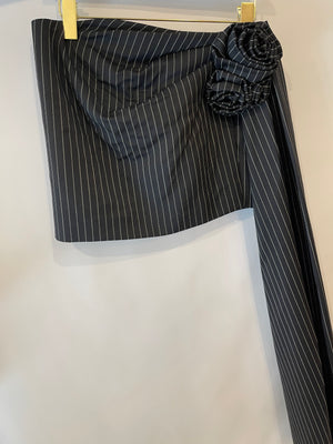 Magda Butrym Black Striped Mini Skirt with Rose Appliqué Detail Size FR 34 (UK 6) RRP £700