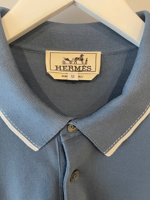 Hermes Menswear Blue Polo T-Shirt with Logo Detailing Size M (UK 10)