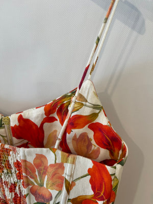 Zimmemann White and Orange Printed Floral Midi Dress Size 2 (UK 10/12)