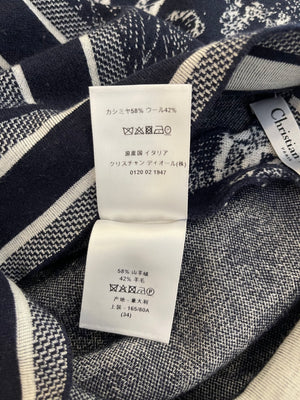 Christian Dior Navy Toile De Jouy Cashmere Trousers with Logo Detail Size FR 34 (UK 6)